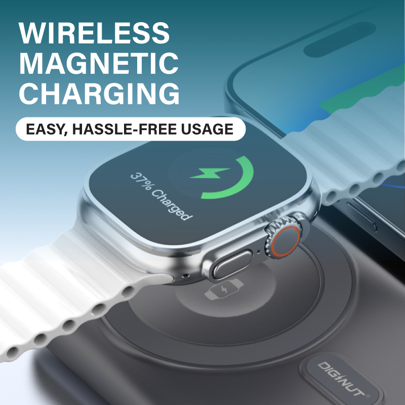 Diginut W-50 Pro 10000mAh Magnetic Wireless Power Bank With Built-in Cable Titanium Grey
