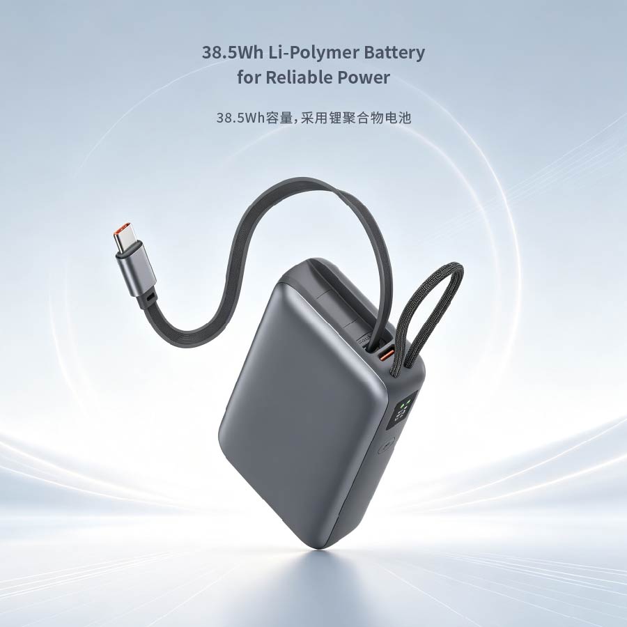 Diginut P-59 Nano 10000mAh 35WRetractable Cable Power Bank Grey