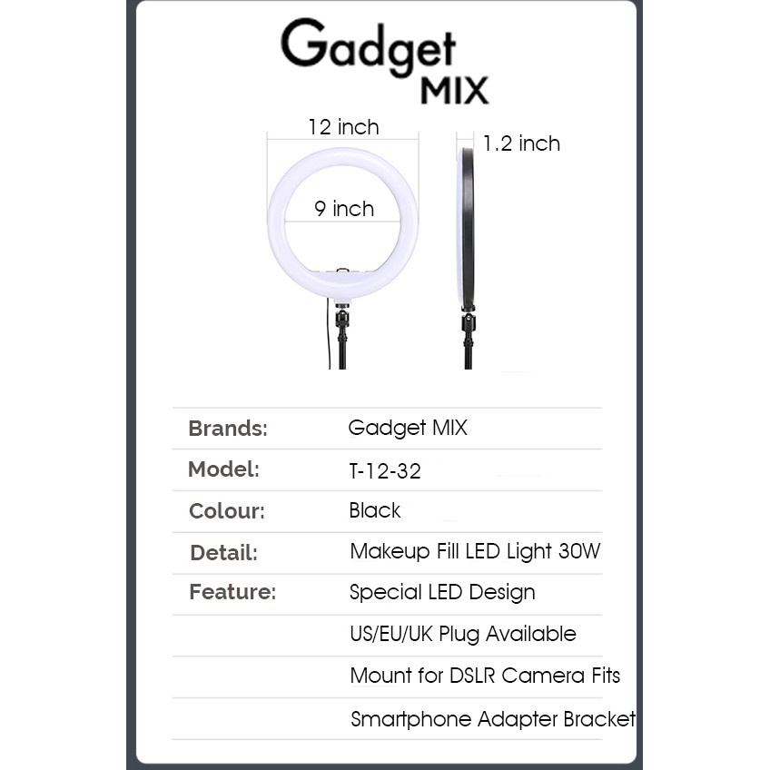 Gadget MIX - 12 Inces/ 32CM Live Streaming Ring Light With Remote Control/ 360° Lighting Adjustable