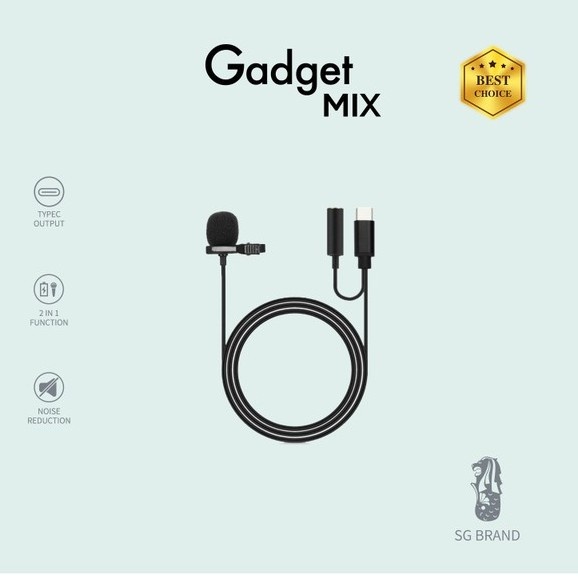 Gadget MIX Portable Clip-on Lapel Microphone with Windscreen for Smartphone/ High-fidelity/3.5+Lightning/Type-C/