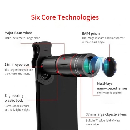 Apexel Universal 18X Zoom Optical Clip Mobile Phone/ Telescope Camera Lens/Portable Telephoto Lens Mobile Phone Zoom