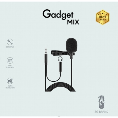 Gadget MIX Portable Clip-on Lapel Microphone with Windscreen for Smartphone/ High-fidelity/3.5+Lightning/Type-C/
