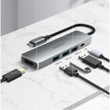 Gadget MIX Diginut DA-19 5IN1 Type-C Hub+HDMI 4K Resolution/ HDMI 1.4*1+PD*1+ USB*3/ Wide Compatibility