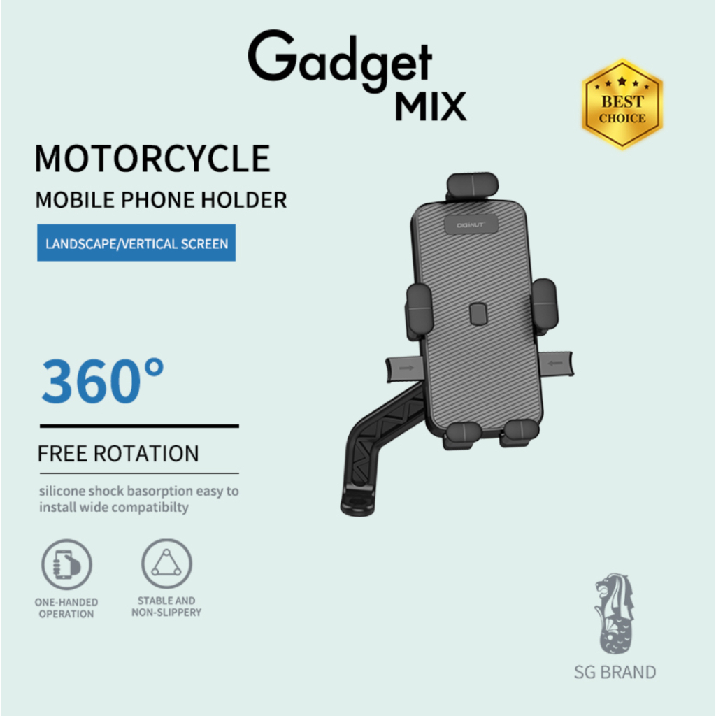 Gadget MIX CH-26 Motocycle Mobile Phone Holder/ Mechanically Locked/ 360 Degree Rotation/ Alloy Base/ 4.5-7.2 Inches