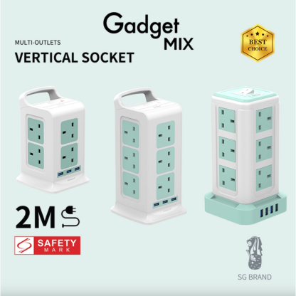SG The FIRST SAFETY MARK Tower Extension Socket - Gadget MIX Diginut Vertical Power Socket/ Safety Mark/ Safe Space