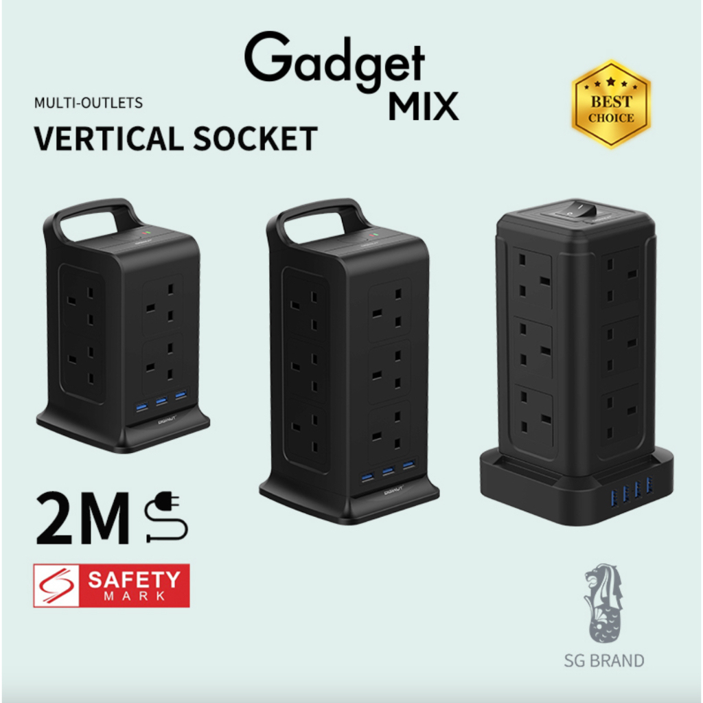 SG The FIRST SAFETY MARK Tower Extension Socket - Gadget MIX Diginut Vertical Power Socket/ Safety Mark/ Safe Space