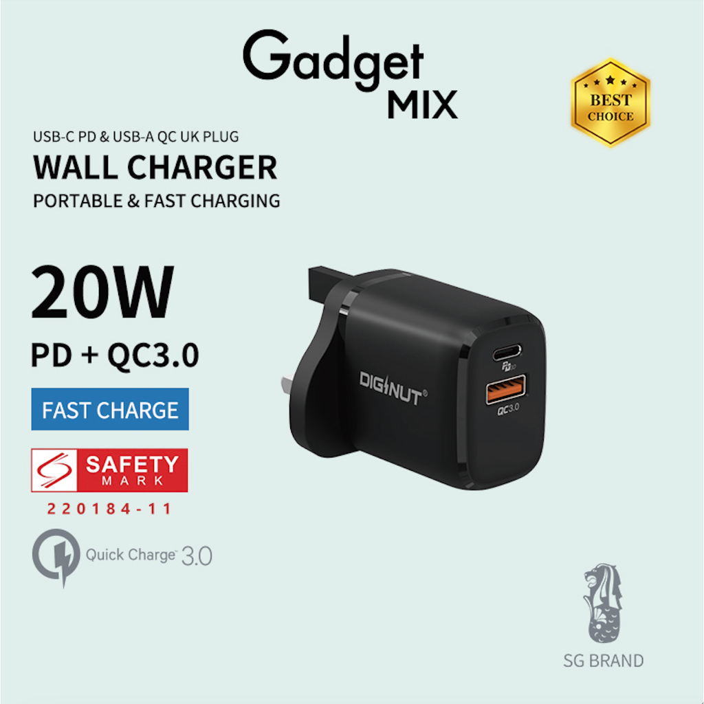Gadget MIX Diginut Charger Collection/USB Fast Charging/iP 18-66W PD Charger/QC3.0 Smart Quick Charge/Wall Plug