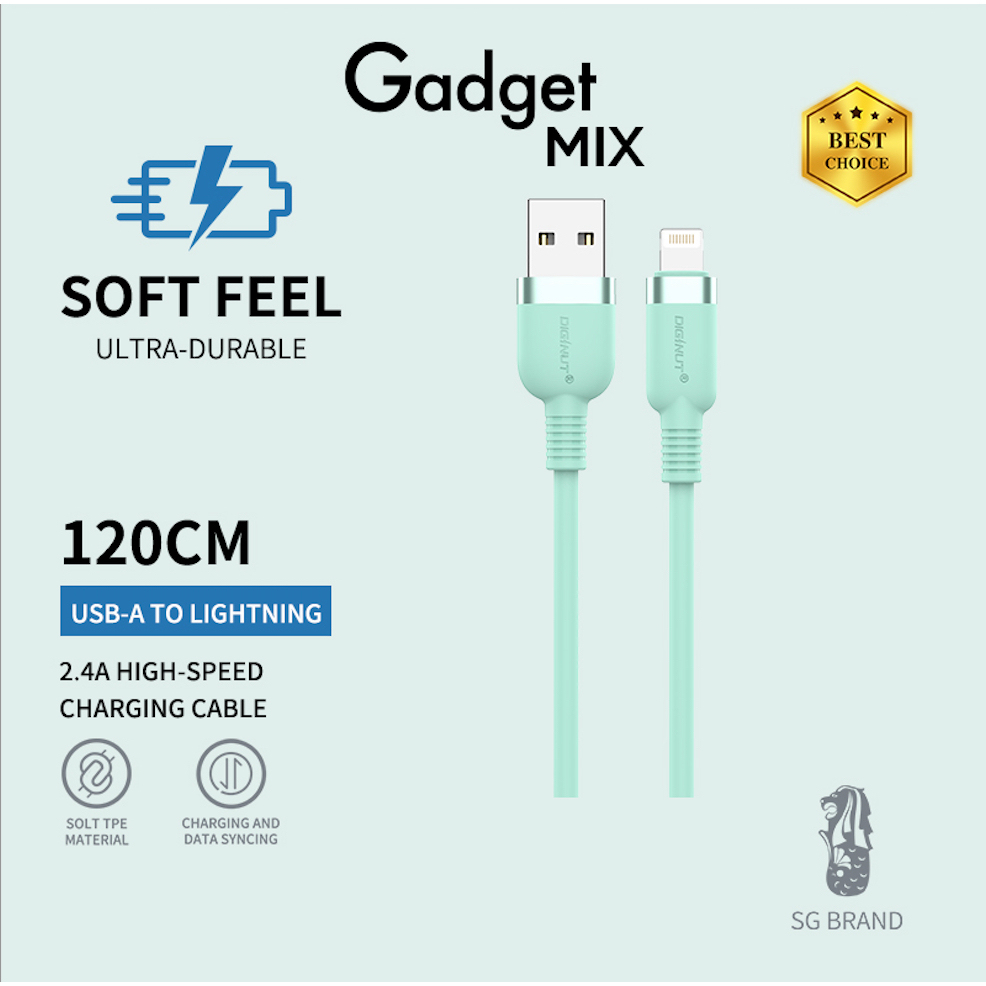Gadget MIX Diginut BA-1223 USB To Type-C/ USB-A To iOS Data Cable 2.4A 1.2M/ Support Data Transmission/ Soft Feel