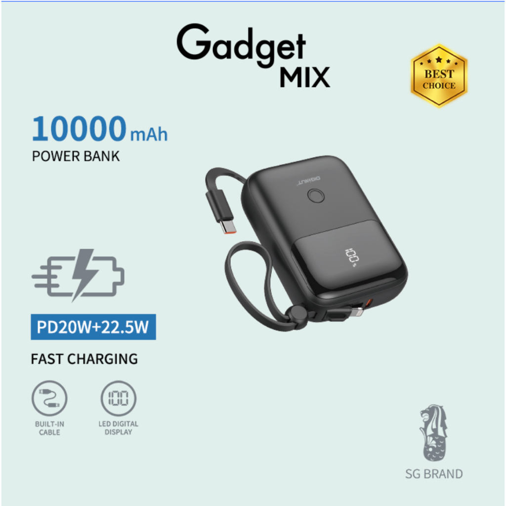 Image 70: Gadget MIX Diginut P-31 10000mAh PD20W+22.5W Powerbank With Cable/ Compact And Portable/ PD20W+22.5W Fast Charging