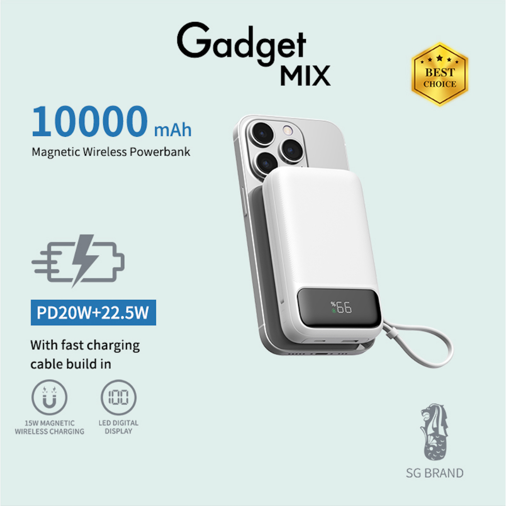 Gadget MIX Diginut W-39 Pro 10000mAh PD20W+22.5W Magnetic Wireless Powerbank/ Supports Two-way Charging