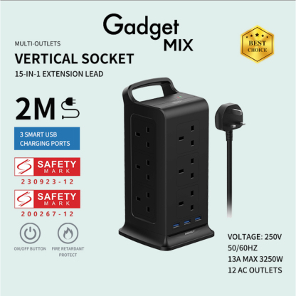 SG The FIRST SAFETY MARK Tower Extension Socke Gadget MIX Diginut TP-VF3U12K 15IN1 Vertical Power Socket/Safety Mark App