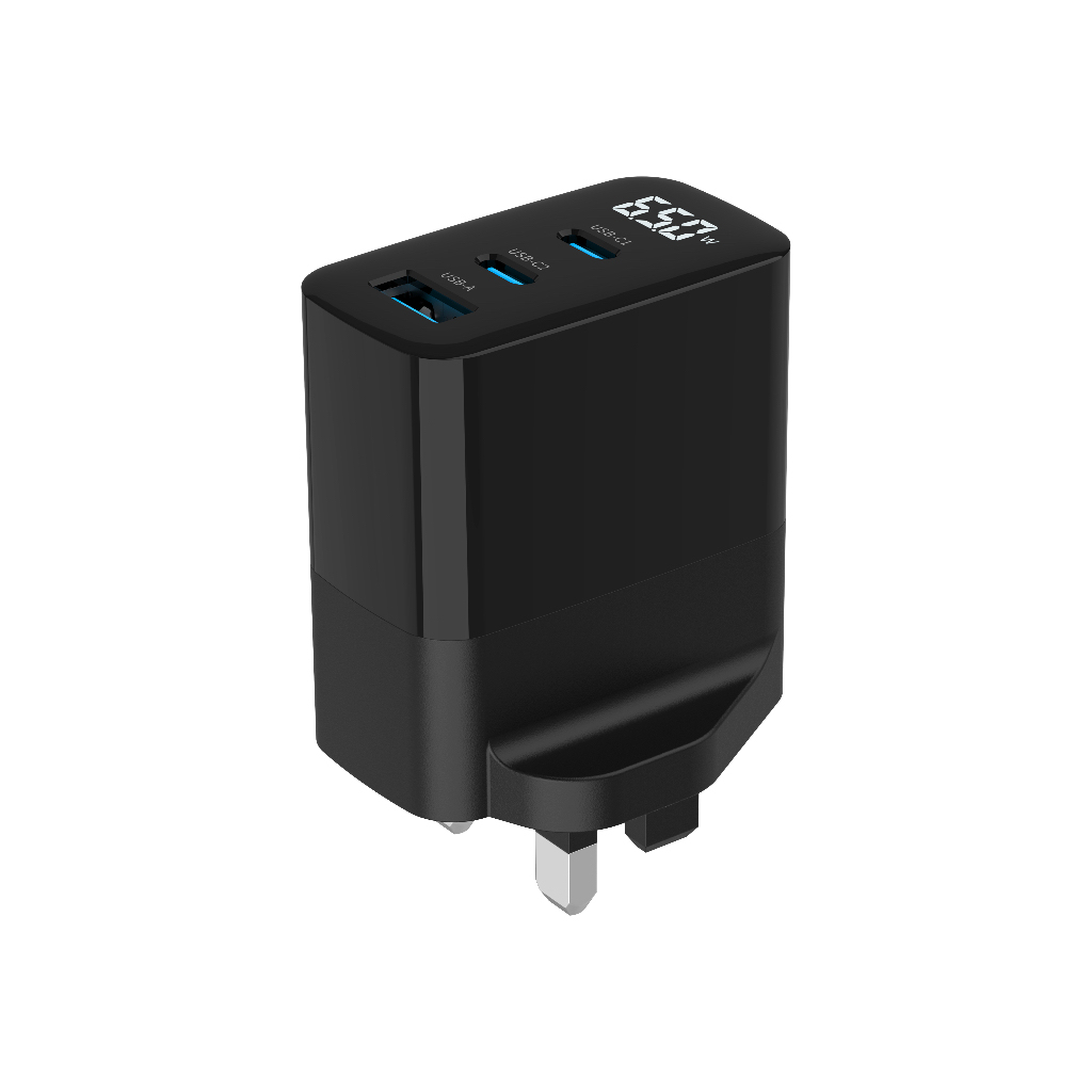 Gadget MIX Diginut GaN-002-UK 65W GaN Power Plug Black/ LED Digital Display/ Automatic Load Distribution Safe