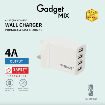 Gadget MIX DIGINUT - 4USB 5V 4A Wall Plug/ UK Charger