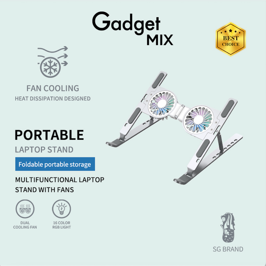 Gadget MIX Diginut SD-410 Laptop Stand With Cooling Fan/ Suitable For 10-18 Inch/ Foldable and Portable/ 7 Levels Height
