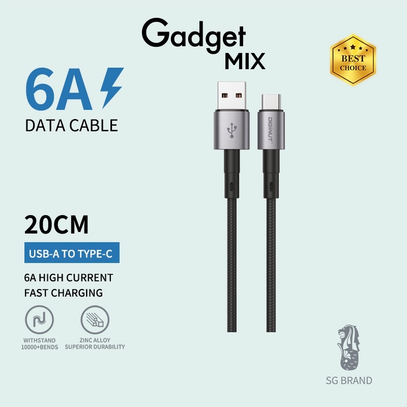 Gadget MIX Diginut BA-0221L USB To iOS Data Cable 3A 20CM/ USB To Type-C/ Enhanced Durability/ Support Data Transmission