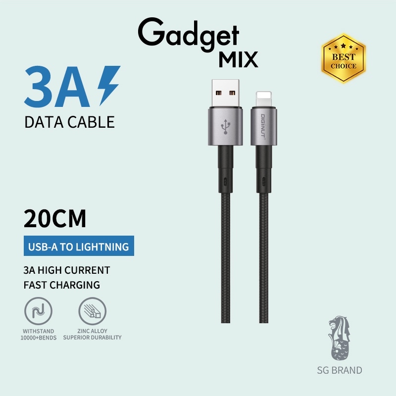 Gadget MIX Diginut BA-0221L USB To iOS Data Cable 3A 20CM/ USB To Type-C/ Enhanced Durability/ Support Data Transmission