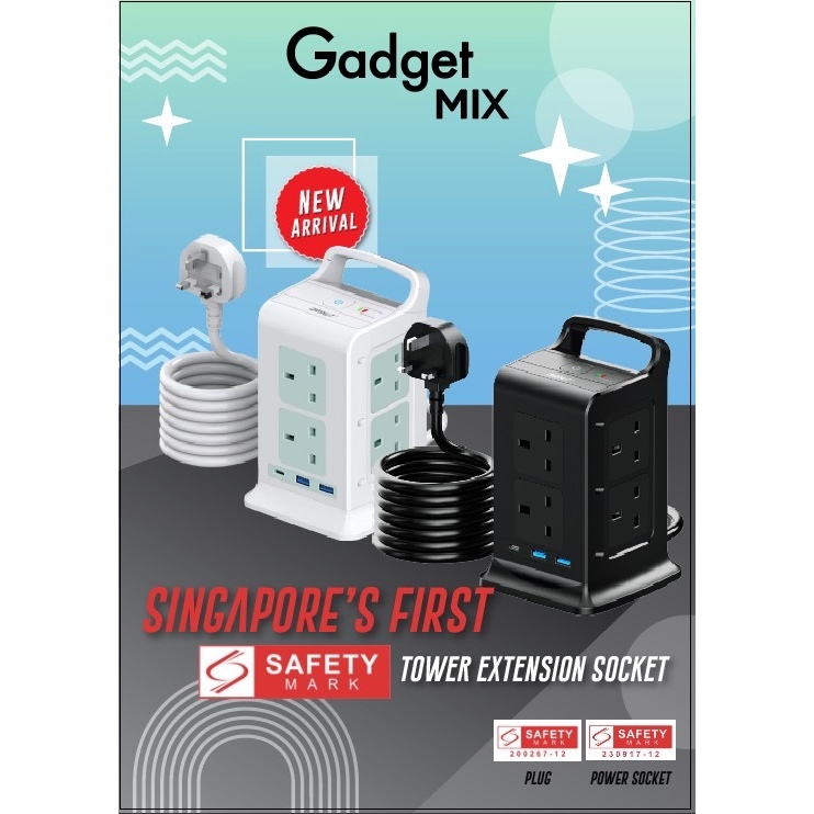SG The FIRST SAFETY MARK Tower Extension Socke- Gadget MIX Diginut TP-VK3U8K 11IN1 Vertical Power Socket/Save More Space