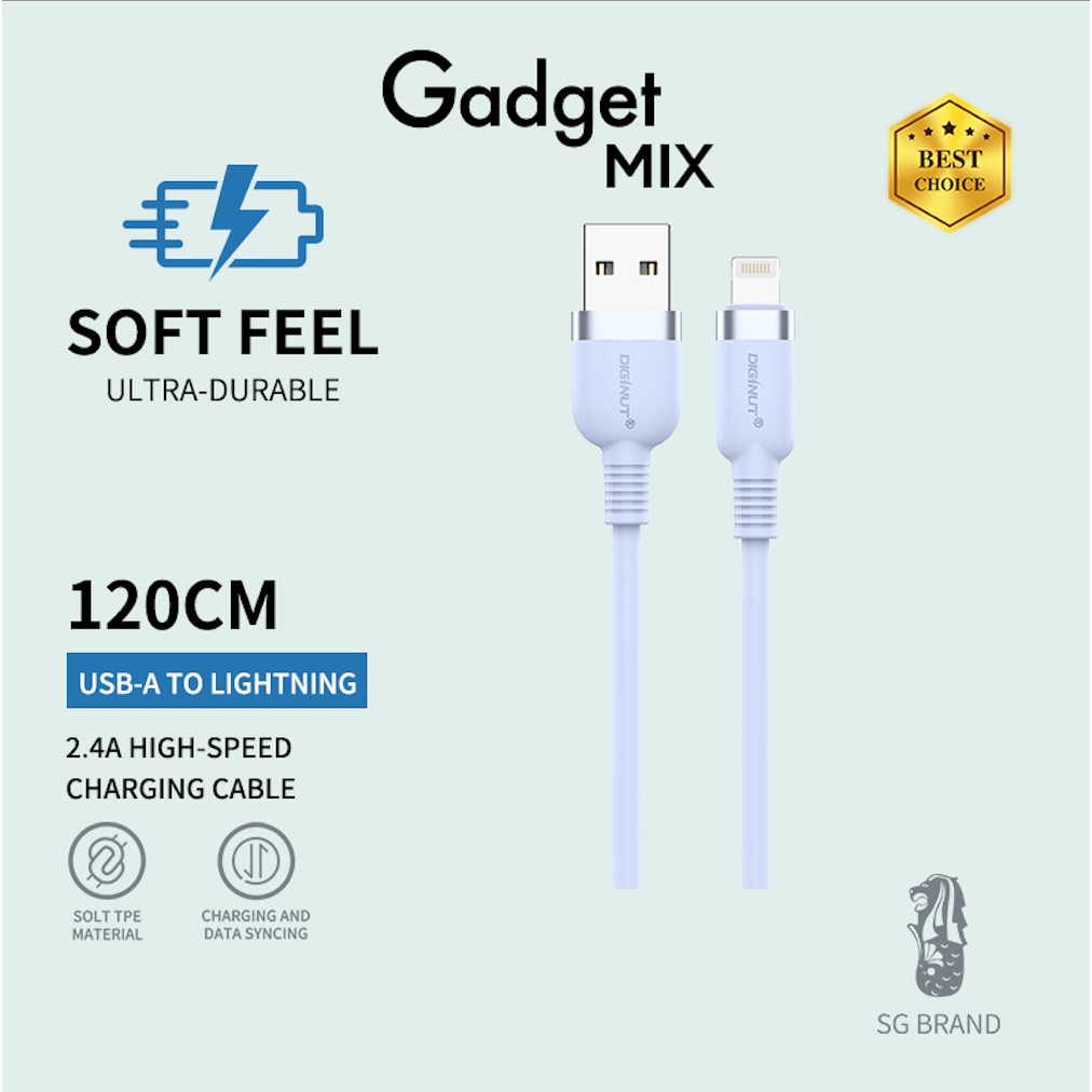 Gadget MIX Diginut BA-1223 USB To Type-C/ USB-A To iOS Data Cable 2.4A 1.2M/ Support Data Transmission/ Soft Feel