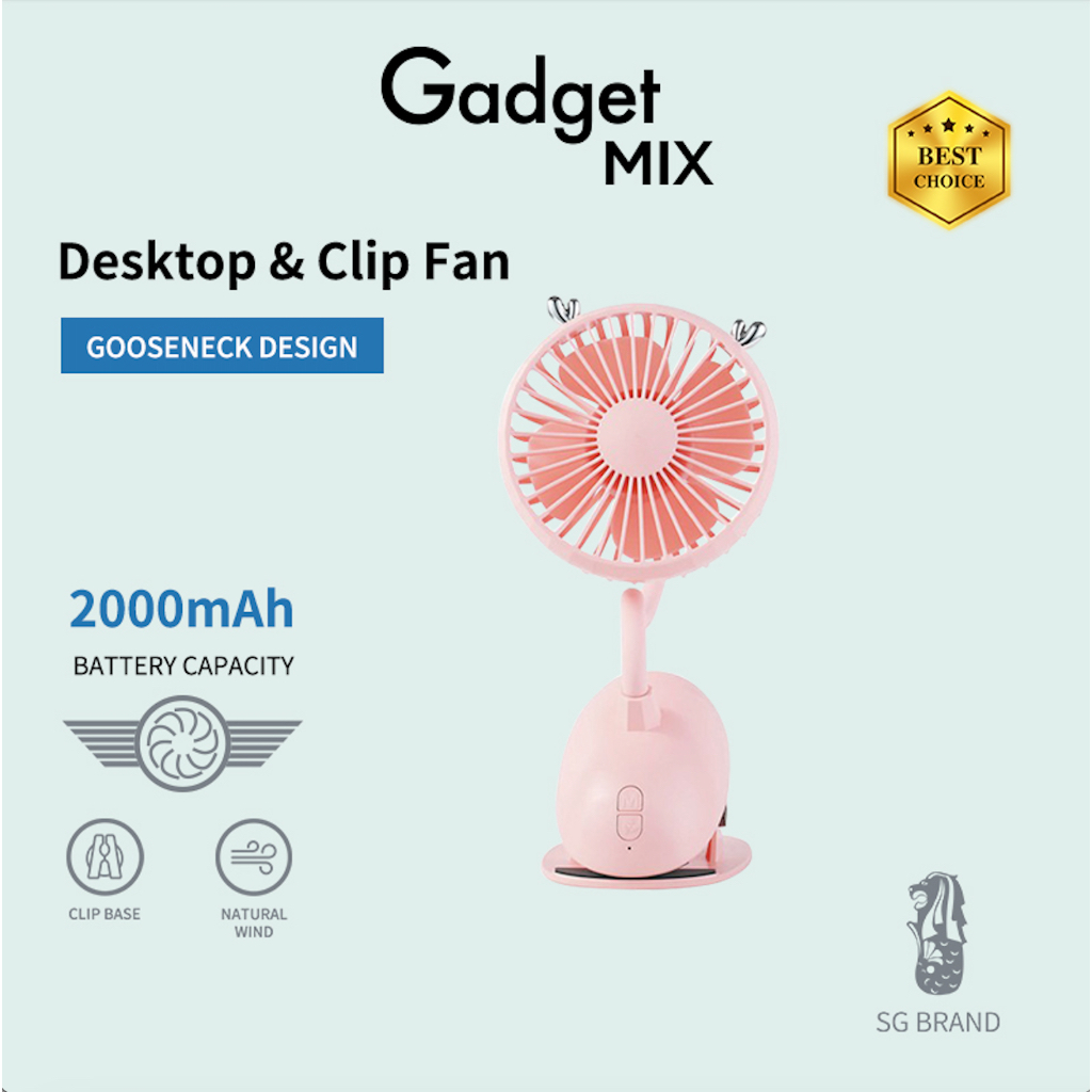 Gadget MIX Diginut CL-20 2000mAh Goose Neck Clip Fan/Stroller/Portable Fan/USB Rechargeable