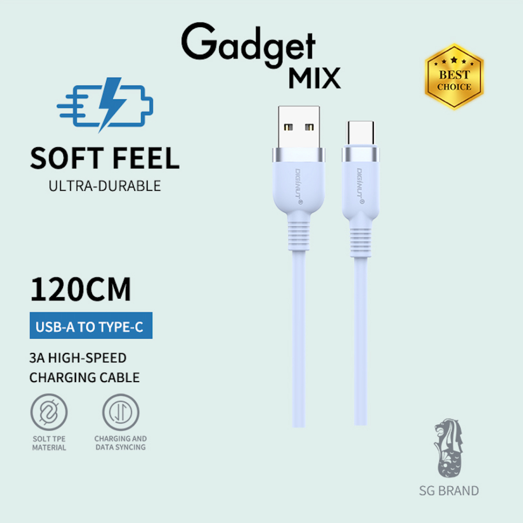 Gadget MIX Diginut BA-1223 USB To Type-C/ USB-A To iOS Data Cable 2.4A 1.2M/ Support Data Transmission/ Soft Feel