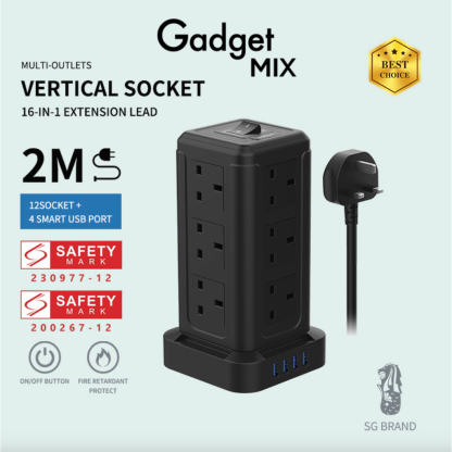 SG The FIRST SAFETY MARK Tower Extension Socket - Gadget MIX Diginut Vertical Power Socket/ Safety Mark/ Safe Space