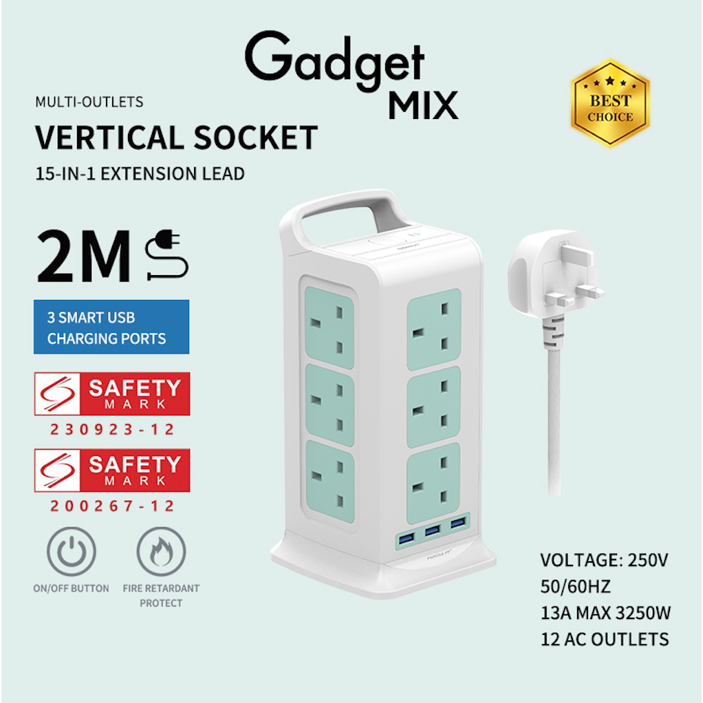 SG The FIRST SAFETY MARK Tower Extension Socke Gadget MIX Diginut TP-VF3U12K 15IN1 Vertical Power Socket/Safety Mark App