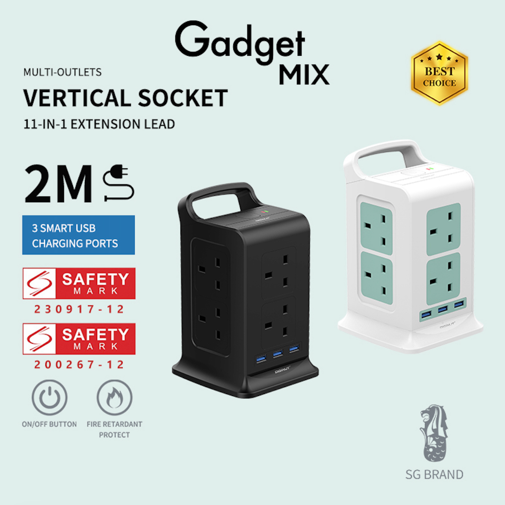 SG The FIRST SAFETY MARK Tower Extension Socket - Gadget MIX Diginut Vertical Power Socket/ Safety Mark/ Safe Space