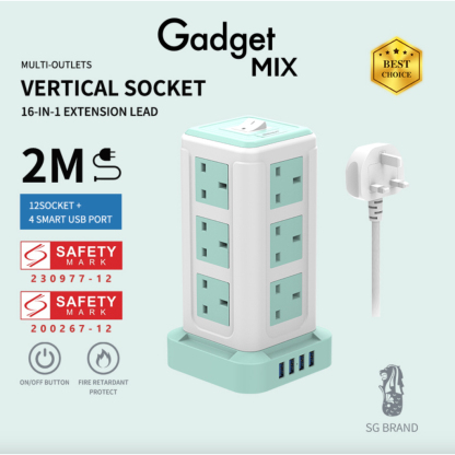SG The FIRST SAFETY MARK Tower Extension Socket - Gadget MIX Diginut Vertical Power Socket/ Safety Mark/ Safe Space