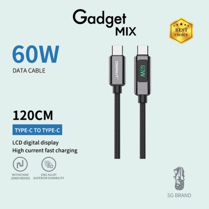 Gadget MIX Diginut BC-1220 Zinc Alloy Digital Display Type-C To iOS Cable 1.2M 30W/ LCD Digital Display