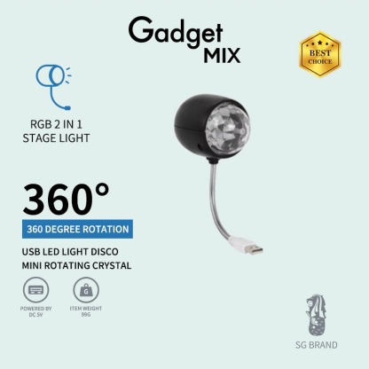 Gadget MIX DIGINUT USB LED Light Disco/ RGB 2 in 1 Stage Light/ 7 Mini Rotating Crystal/ 360 degreee rotation