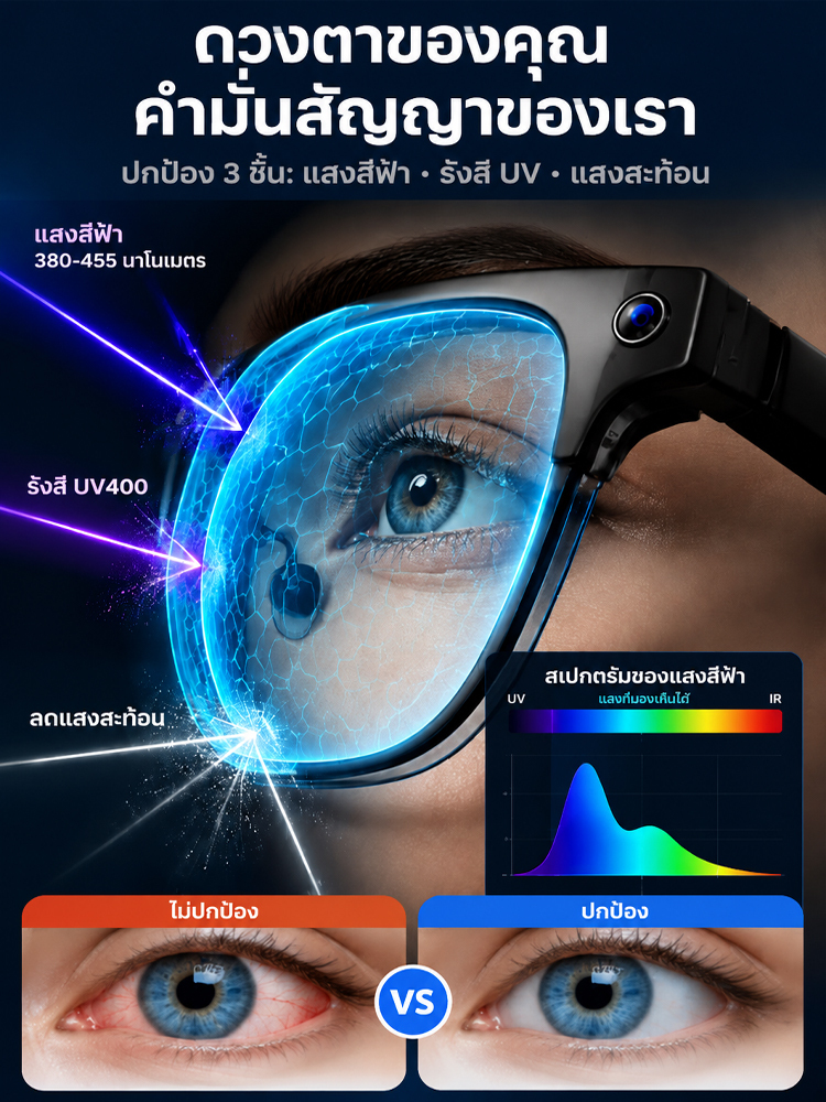 แว่นตาอัจฉริยะ แปลภาษา AI เรียลไทม์ เลนส์ออโต้โฟกัสเปลี่ยนสีอัตโนมัติ