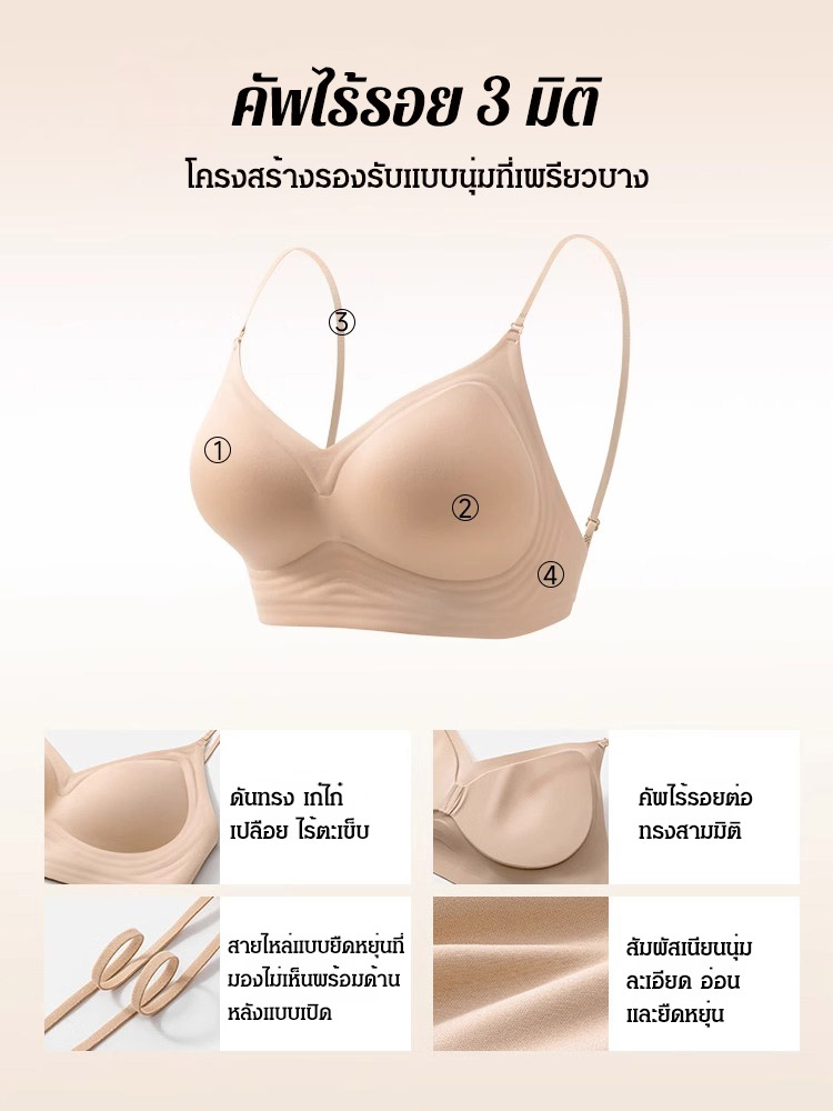 【ใส่ได้หลายสไตล์】ชุดชั้นในดันทรง ไร้ขอบ ใส่สบาย