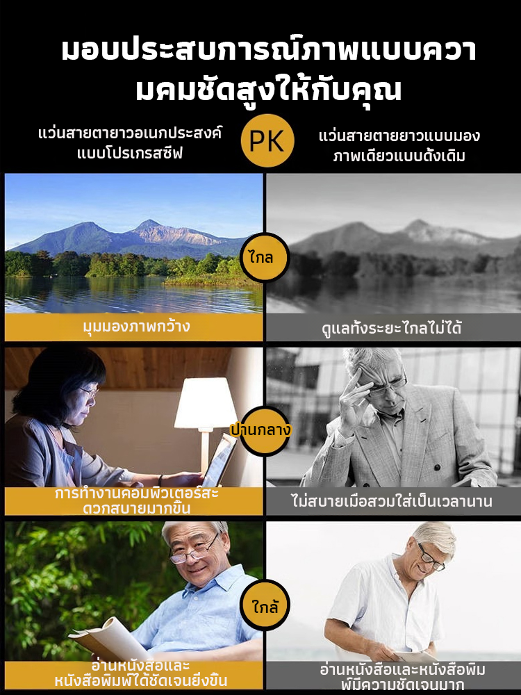 แว่นสายตายาวเบาสบายป้องกันดวงตา