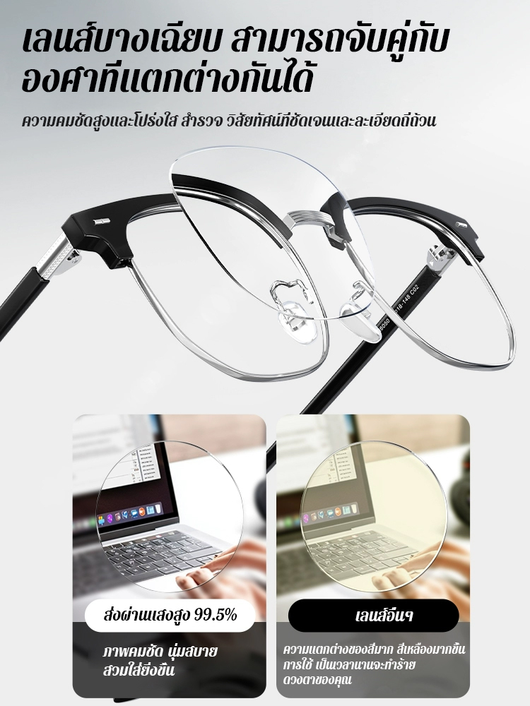 แว่นสายตายาวป้องกันแสงสีฟ้ากรอบครึ่งสไตล์วินเทจ