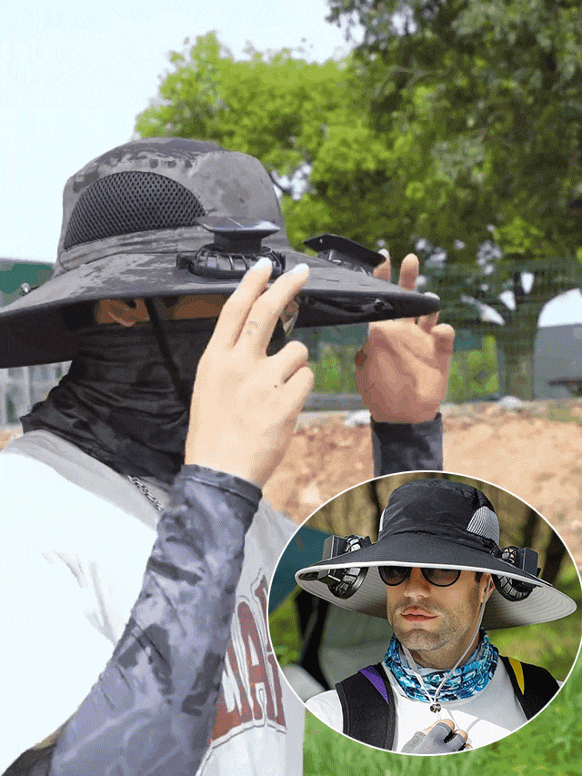 หมวกบัคเก็ตพัดคู่ลมพลังงานแสงอาทิตย์