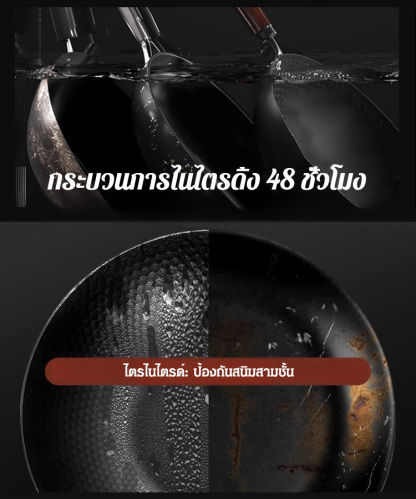 【ไม่มีการเคลือบ】กระทะเหล็กบริสุทธิ์ ไม่ติดกระทะ เสริมธาตุเหล็ก