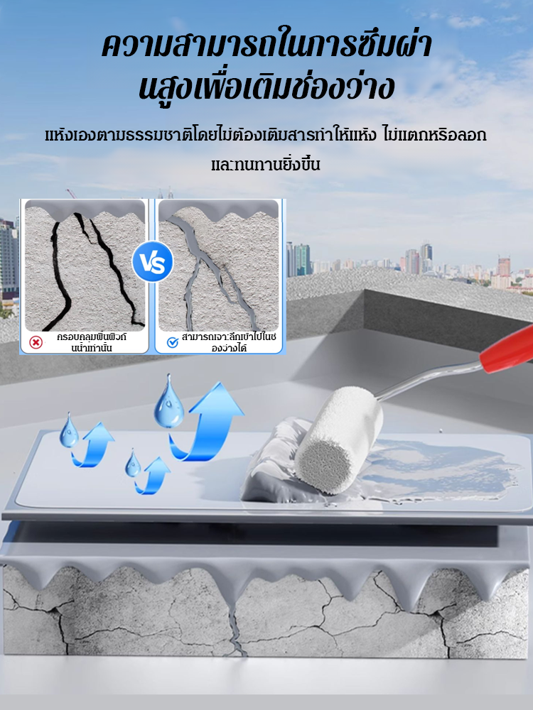 【ป้องกันการแตกร้าวจากความร้อนสูง】สีทากันน้ำสำหรับหลังคาแบบน้ำ