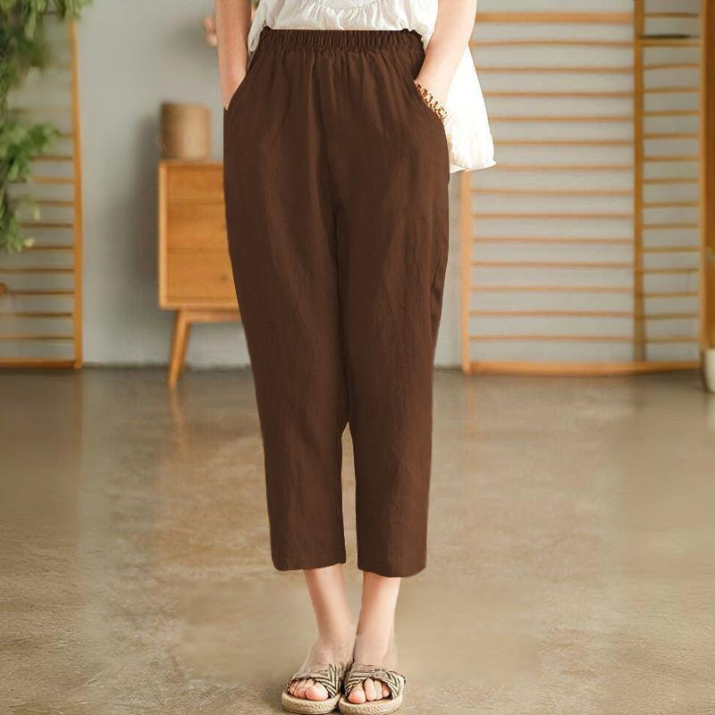 【天皇御用の富士吉田百年工房製】夏用の無地の綿麻サルエルパンツ