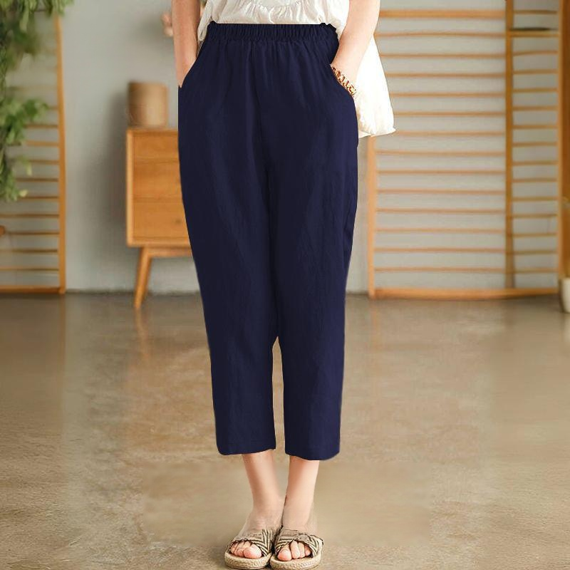 【天皇御用の富士吉田百年工房製】夏用の無地の綿麻サルエルパンツ
