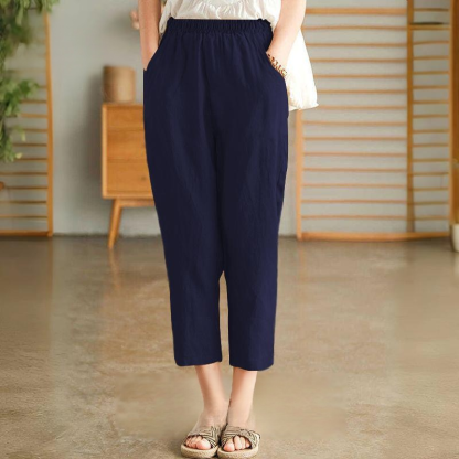【天皇御用の富士吉田百年工房製】夏用の無地の綿麻サルエルパンツ
