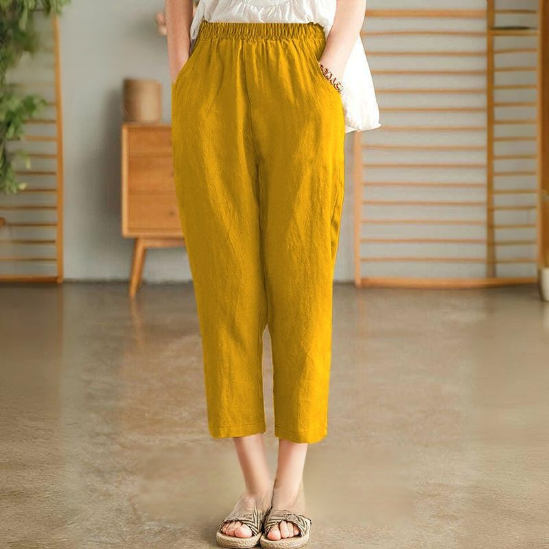 【天皇御用の富士吉田百年工房製】夏用の無地の綿麻サルエルパンツ