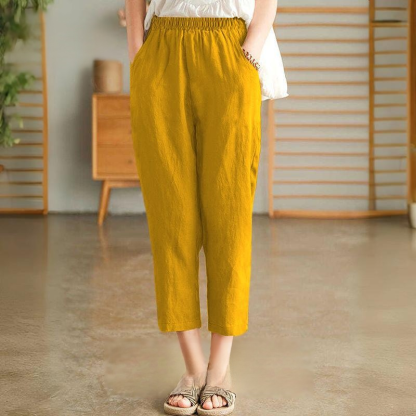 【天皇御用の富士吉田百年工房製】夏用の無地の綿麻サルエルパンツ