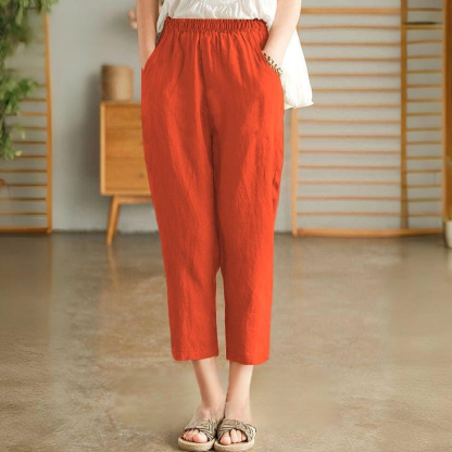 【天皇御用の富士吉田百年工房製】夏用の無地の綿麻サルエルパンツ