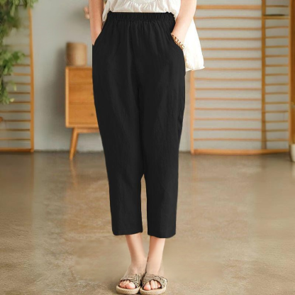 【天皇御用の富士吉田百年工房製】夏用の無地の綿麻サルエルパンツ