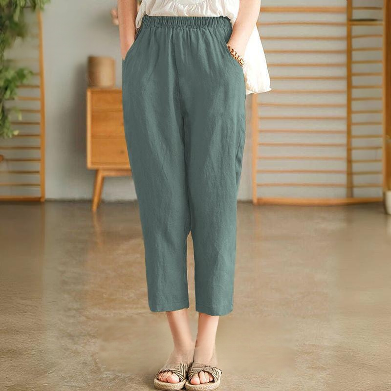 【天皇御用の富士吉田百年工房製】夏用の無地の綿麻サルエルパンツ