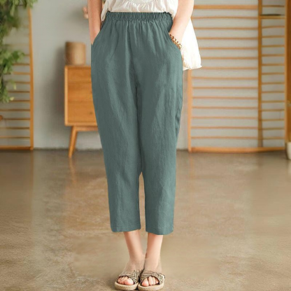 【天皇御用の富士吉田百年工房製】夏用の無地の綿麻サルエルパンツ