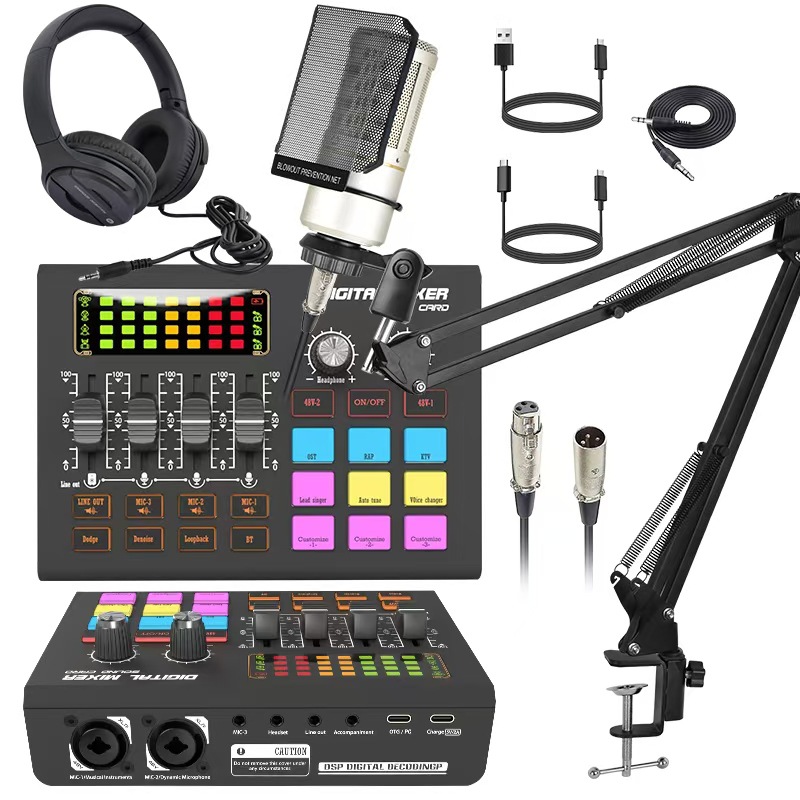 ZX320+SX10 Podcast Equipment Bundle, 48V XLR Podcast Microphone Bundle, Voice Changer with Adjustable Mic Stand, Studio Condenser Microphone for Smartphone, PC, DJ, Video Recording, Streaming, Gaming and Singing