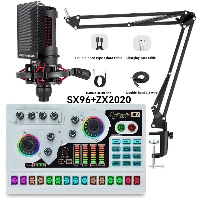 Podcast Equipment Bundle, ZX2020 Recording Studio Package with SX96 Voice Changer, Live Sound Card - Audio Interface for Laptop Computer Vlog Living Broadcast Live Streaming YouTube TikTok 