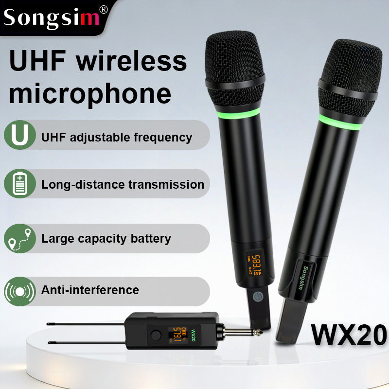 The WX20 handheld wireless microphone system features professional-grade UHF adjustable frequencies and ultra-long-range reception with a strong, stable signal. It boasts a high-quality, durable metal housing and supports both 6.35mm and 3.5mm connections
