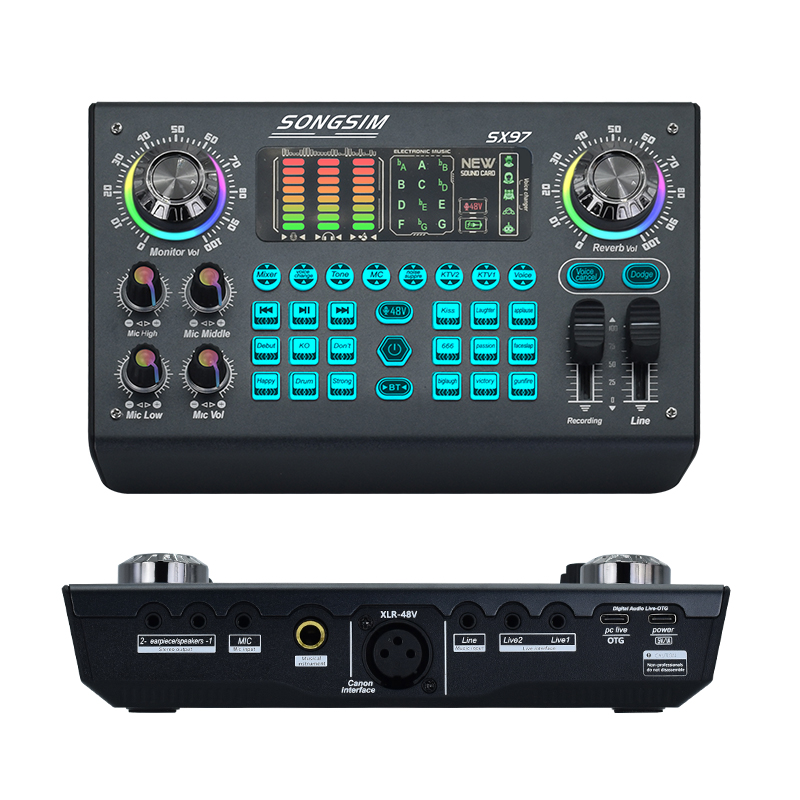 Podcast Equipment Bundle, SX97 Audio Interface with Mixer & Vocal Effects, SoundBoard Voice Changer, Studio All-in-one XLR DJ Mixer for Phone PC Live Streaming Recording Gaming